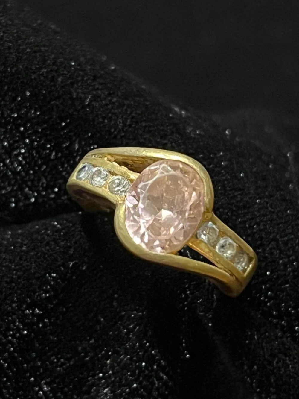 Statement Gold Tone Pale Pink Cocktail Ring, Fair Vintage Condition, Sz 6.5